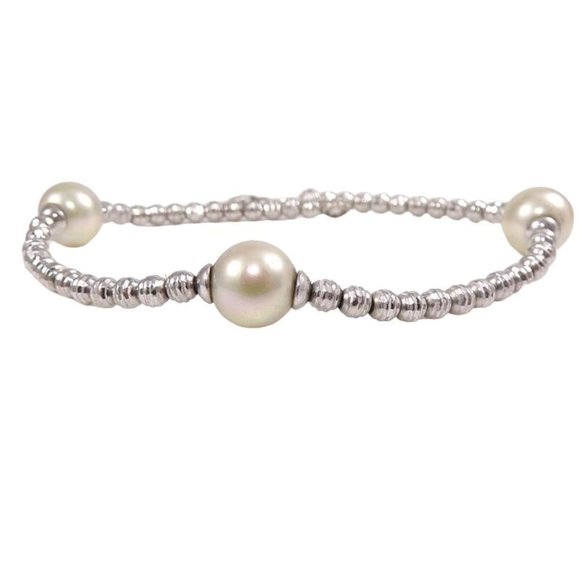Sterling Silver Bead Ball Faux Pearl Chain Link Bracelet 7" 8mm - Picture 1 of 5